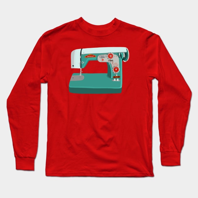 Aqua Sewing Machine Long Sleeve T-Shirt by jenblove